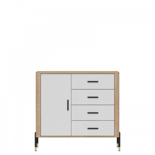 Kumode ar atvilknēm un durvīm DANTE DT08, Ozols cremona/Balts matēts/Melns